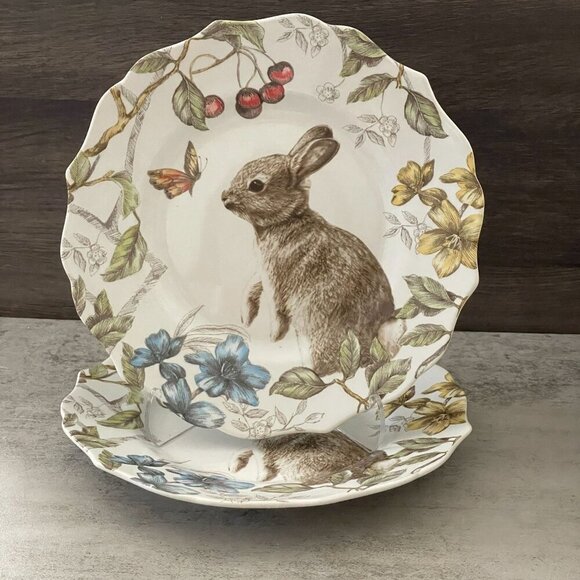 Pier 1 Sofie the Bunny Set of Two 8.75" Salad Plates Rabbit Ceramic Discontinued - Picture 1 of 6